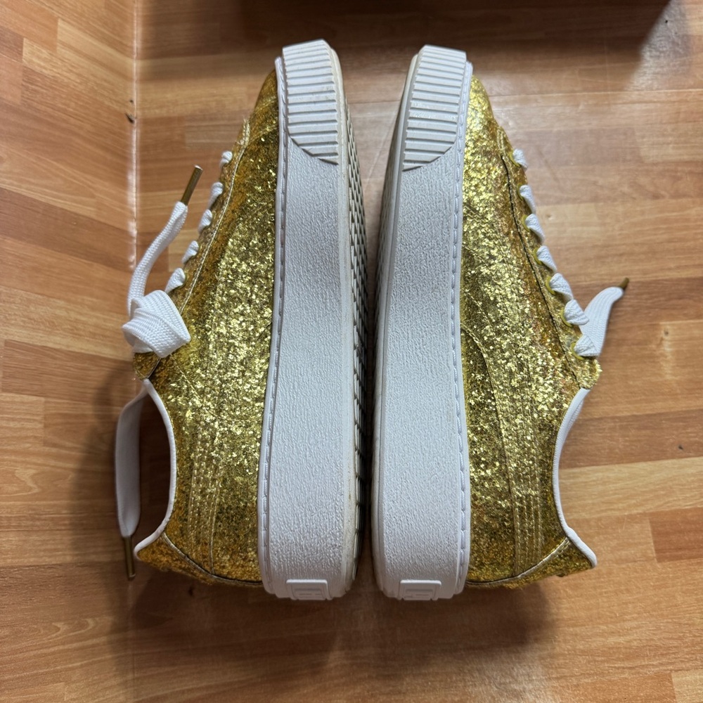 Puma basket platform glitter gold sneakers size 8.5 - Picture 6 of 14